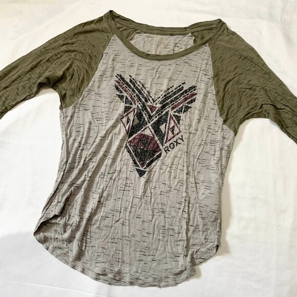 Roxy VTG 2000s Women's Graphic Shirt Gray Green Black Pink - Picture 2 of 8